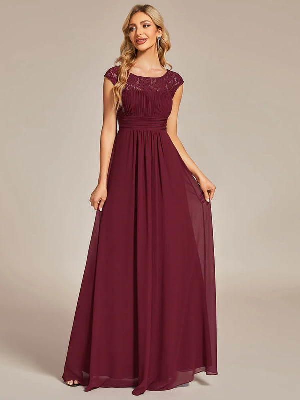 Plus Cap Sleeve A Line Lace & Chiffon Bridesmaid Dress