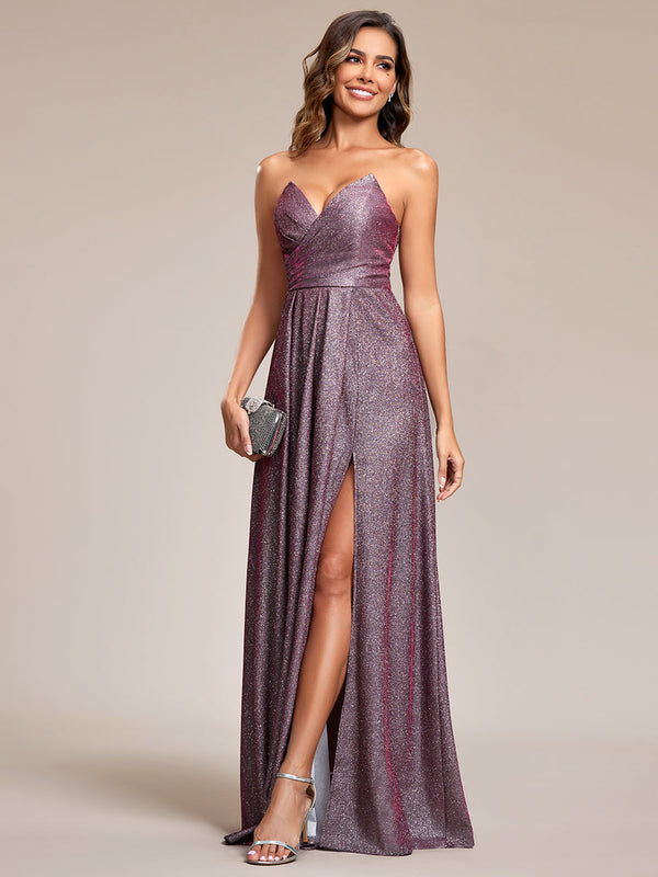 Hot Split Pleated Shiny Maxi Lacing design Evening Dresses