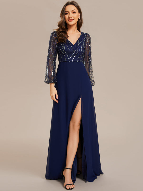 Maxi Long Sequin Evening Dress with Long Sleeves