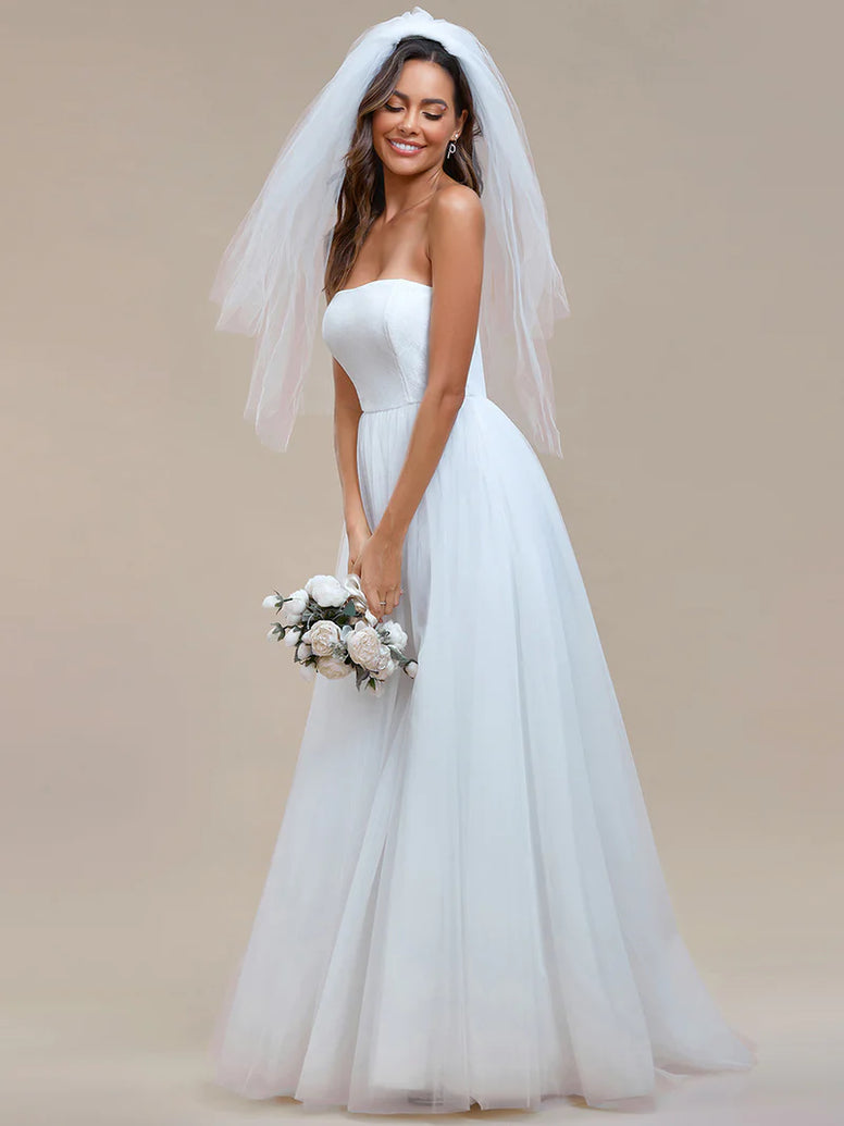 Simple Off Shoulder Mesh Wedding Dresses