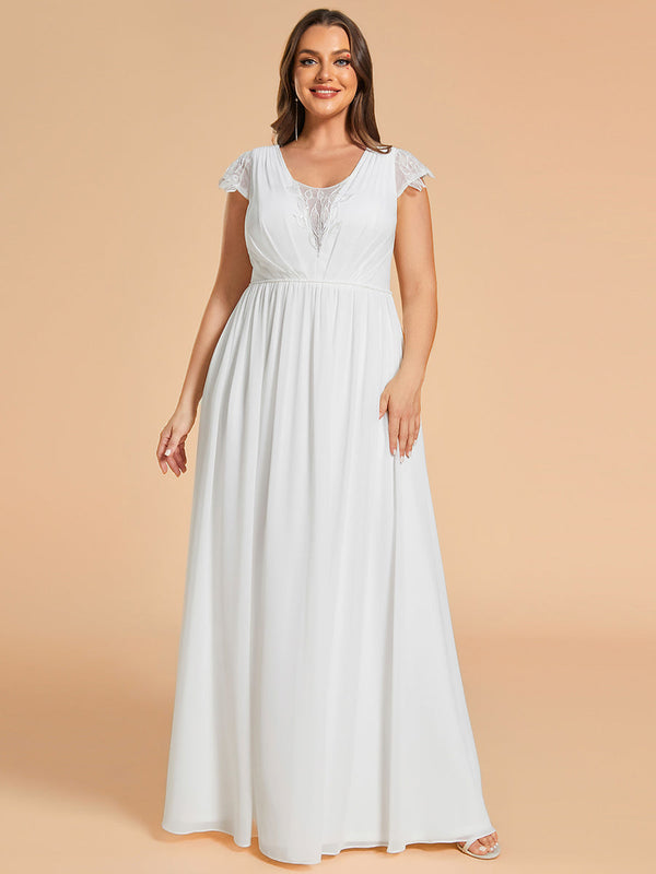 Plus Size Hollow Pleated V-Neck Simple Wedding Dress with Short Sleeves
