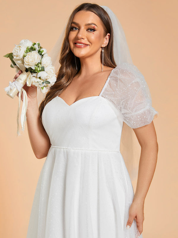 Plus Size Sweetheart Simple Wedding Dress with Puff Sleeves