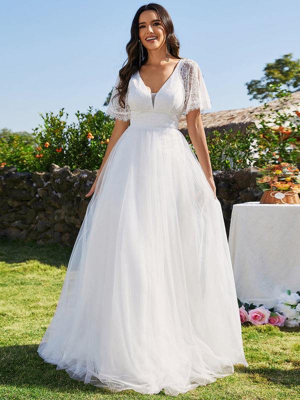 A-line V-Neck Lace Wedding Dresses With Embroidery