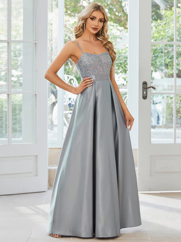 Sleeveless Sweetheart Sequin & Stain Prom Dresses