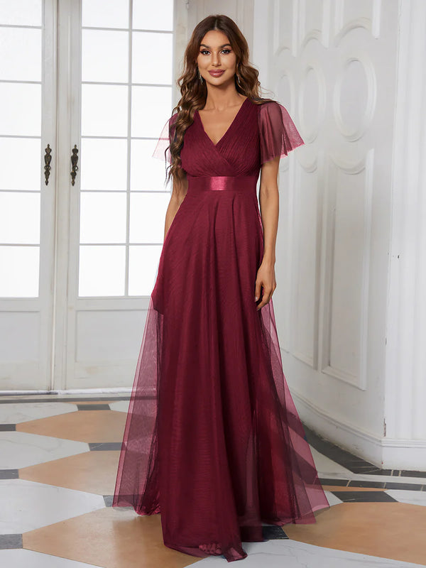 Women's Pretty V-Neck A-Line Floor-Length Bridesmaid Dress
