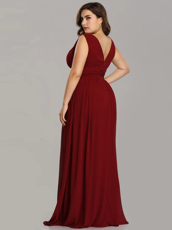 V-Neck Ruched Top Flowy Plus Size Evening Dresses