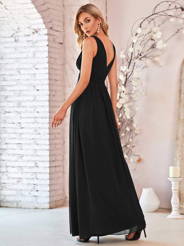 Elegant Double V-Neck Maxi Long Bridesmaid Dresses
