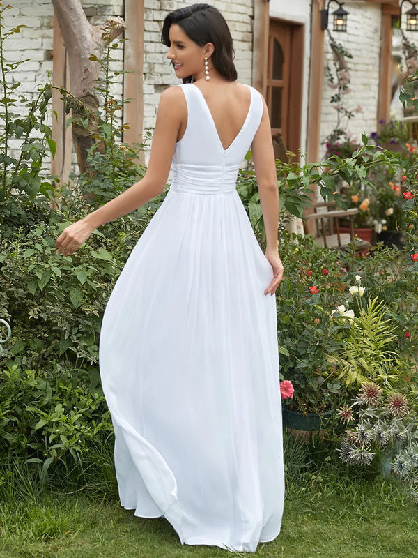 Elegant Maxi Long Wedding Dresses With Double V-Neck
