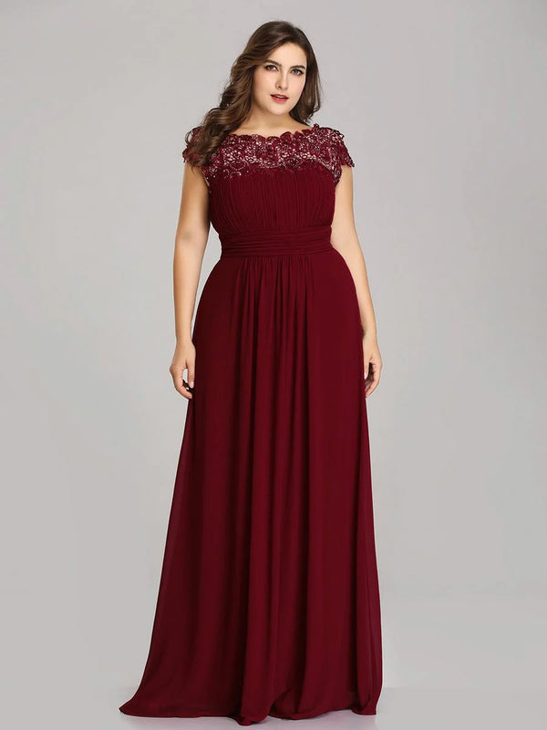 Lace Top Pleated Skirt Plus Size Evening Dresses