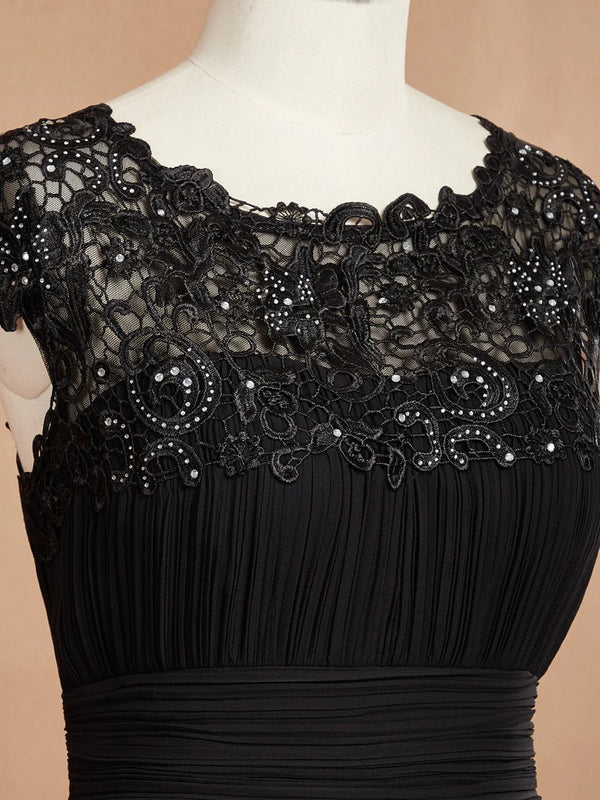 Lacey Neckline Open Back Ruched Bust Formal Dresses