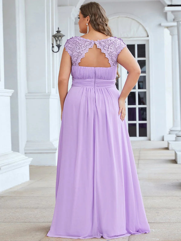 Lace Top Pleated Skirt Plus Size Evening Dresses