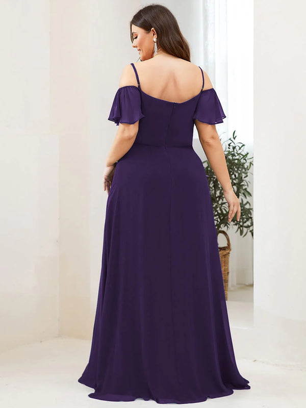 Off-Shoulder Ruffle Sleeve Plus Size Evening Dress