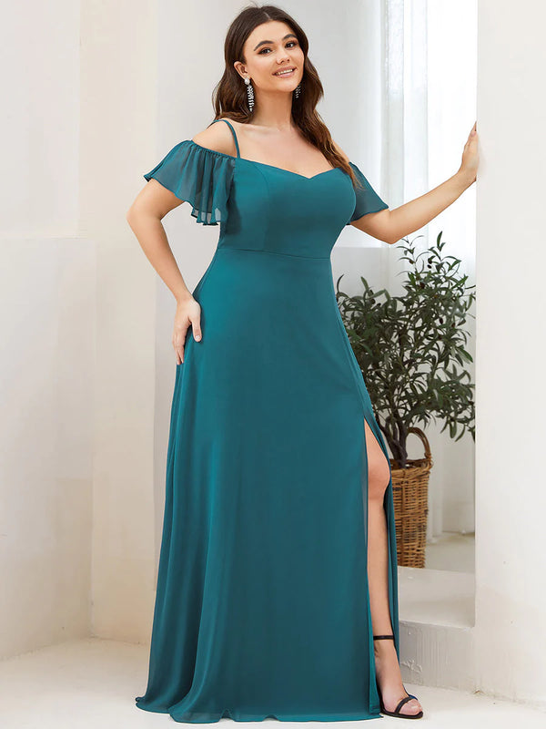 Off-Shoulder Ruffle Sleeve Plus Size Evening Dress
