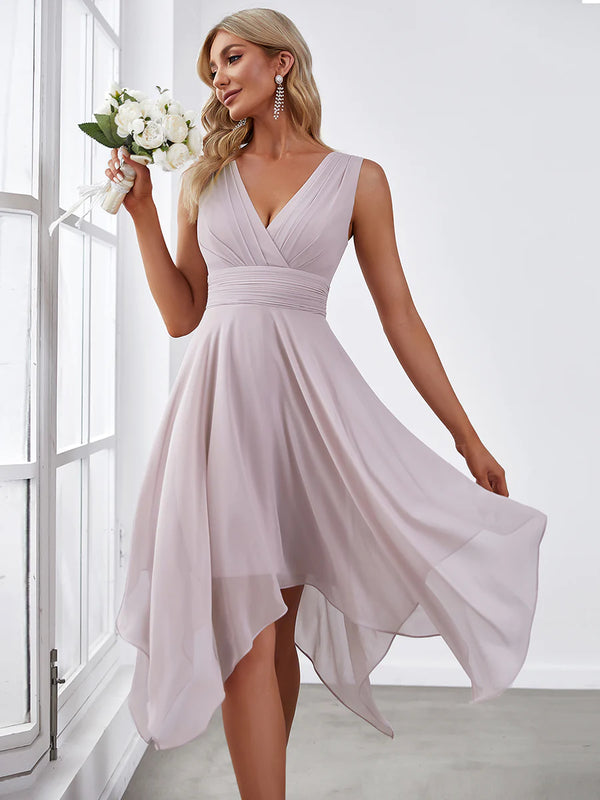 Asymmetrical Hem Knee Length Plus Size Bridesmaid Dress