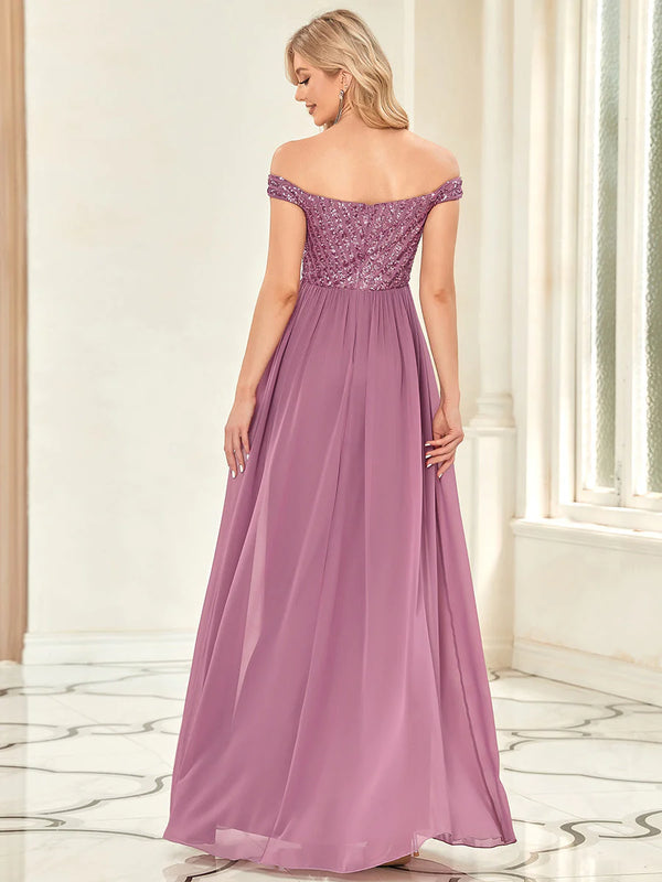 Off-Shoulder Sequinned Top Evening Dress