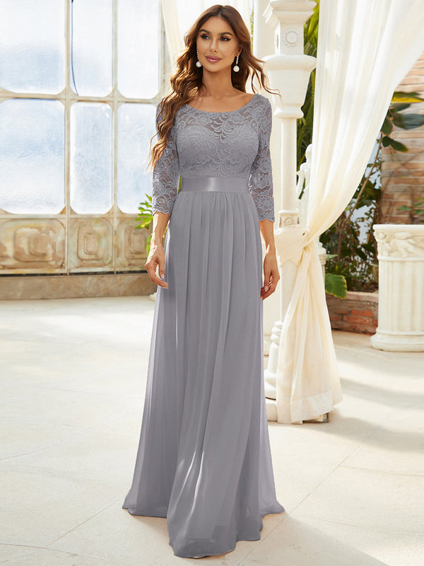 Elegant Empire Waist  Bridesmaid Dresses with Long Lace Sleeve