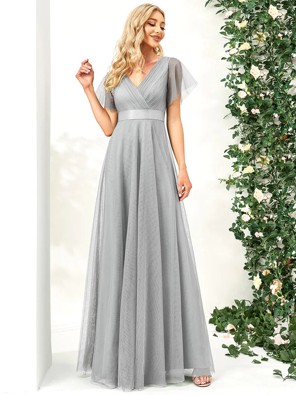 Women's Pretty V-Neck A-Line Floor-Length Bridesmaid Dress