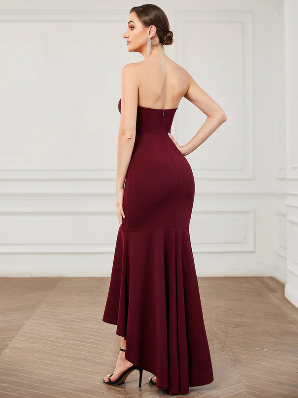 Strapless High-Low Fitted Evening Dress