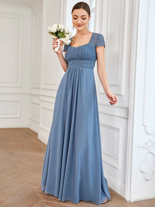 Ruched Top Flowy Evening Dress