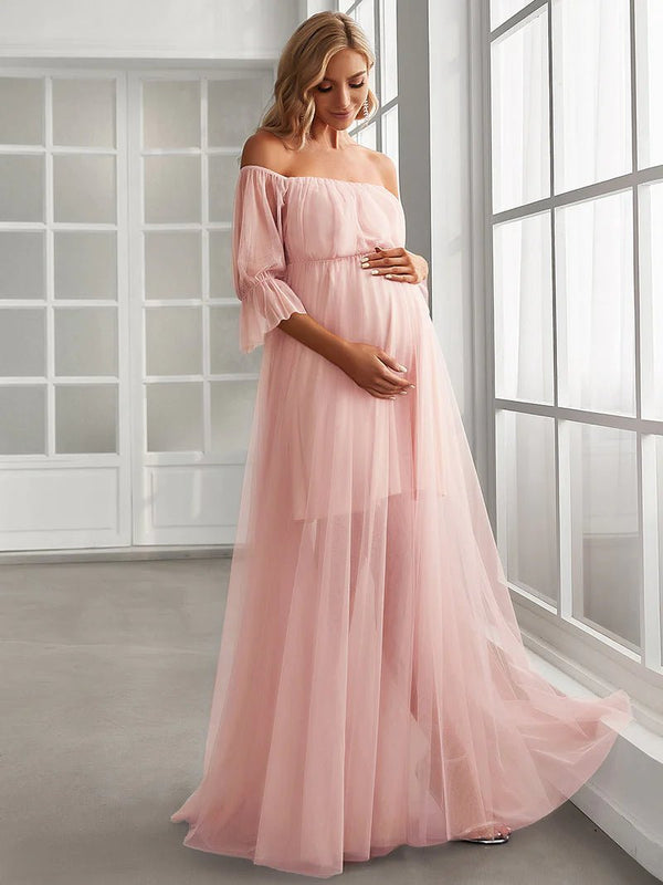A Line Short Puff Sleeves Maternity Dresses - CALABRO®