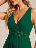 A-Line V Neck Appliques Ruched Evening Dresses - CALABRO®