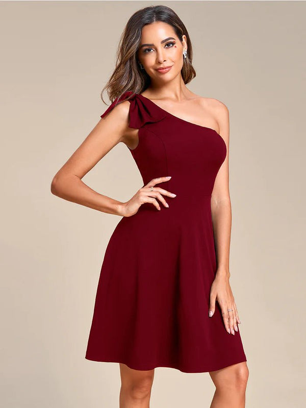 Bowknot Asymetrical One Shoulder Cocktail Dress