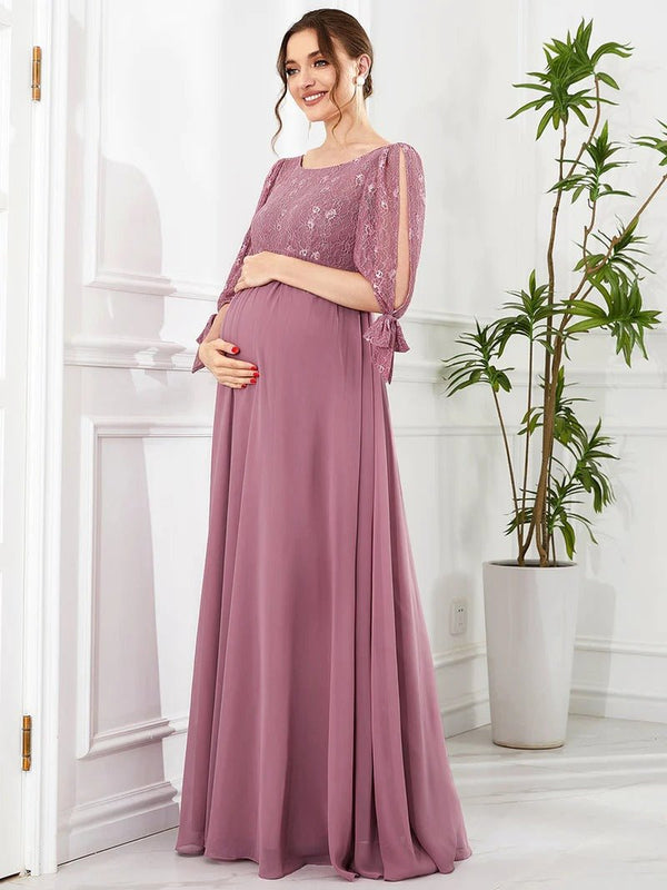 Bowknot Half Sleeves A Line Round Neck Maternity Dress