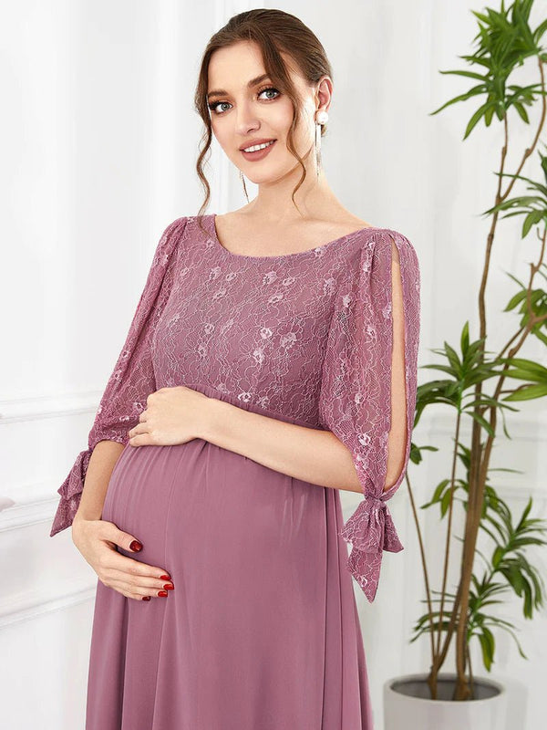 Bowknot Half Sleeves A Line Round Neck Maternity Dresses