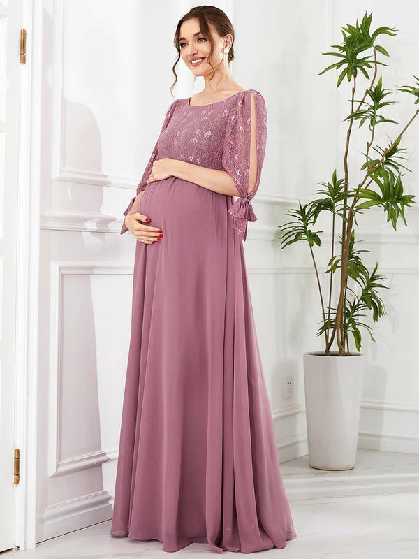 Bowknot Half Sleeves A Line Round Neck Maternity Dresses