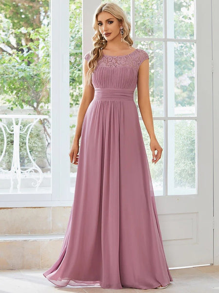 Cap Sleeve A Line Lace & Chiffon Plus Size Evening Dress