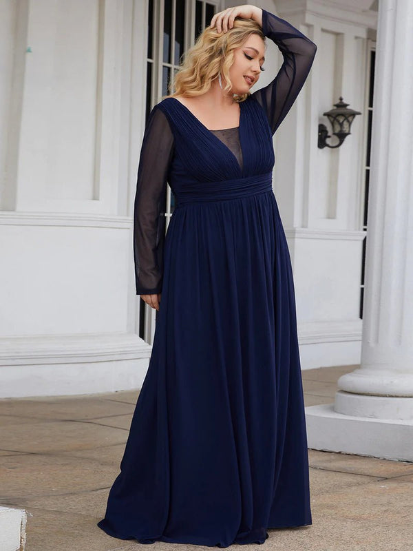 Chiffon Long Sleeve Flowy Mother of the Bride Dress