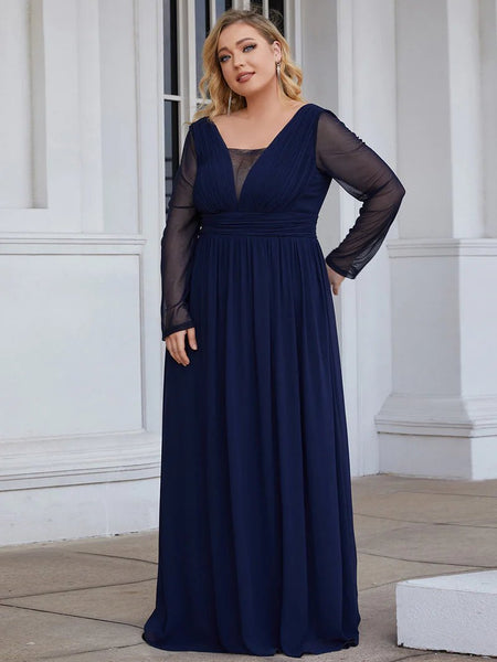Chiffon Long Sleeve Flowy Mother of the Bride Dress