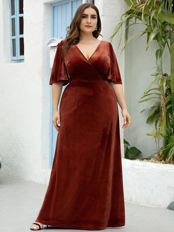 Vintage Plus Size Maxi Long Velvet Evening Dresses For Women
