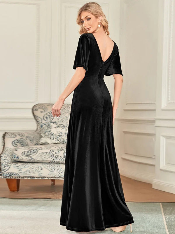 Elegant Double V Neck Velvet Party Dresses for Women