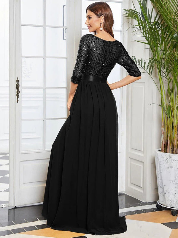Elegant Round Neckline Sequins Patchwork Evening Dress