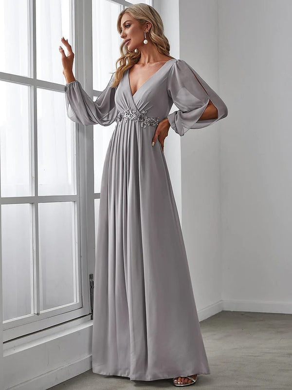 Floor Length Long Lantern Sleeves Bridesmaid Dresses - CALABRO®