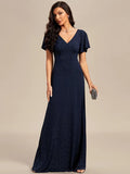 Floor Length Shiny Evening Dresses With Ruffle Sleeves - CALABRO®