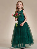 Floral Tulle Applique Princess Flower Girl Dress With Satin Back - CALABRO®