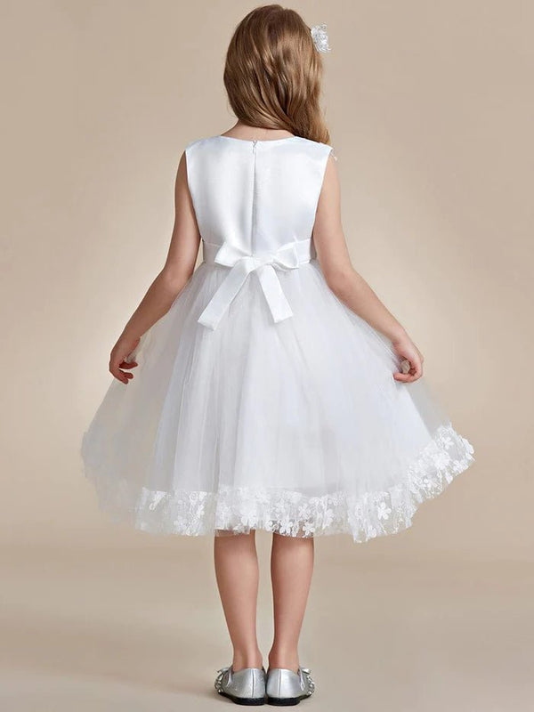 Flower Adorned Sheer Flower Girl Dress with Butterfly Bows - CALABRO®