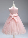 Flower Adorned Sheer Flower Girl Dress with Butterfly Bows - CALABRO®