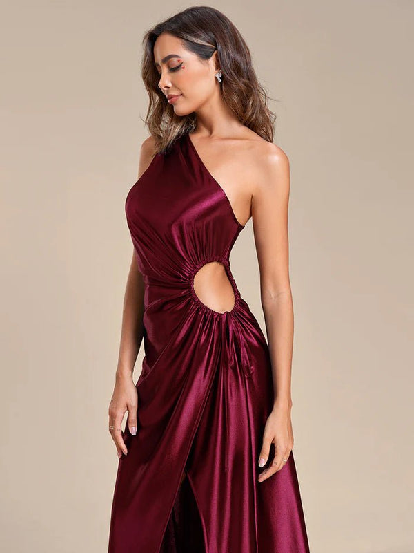 Hot One Shoulder Pleated Bare Waist Stain Evening Dresses