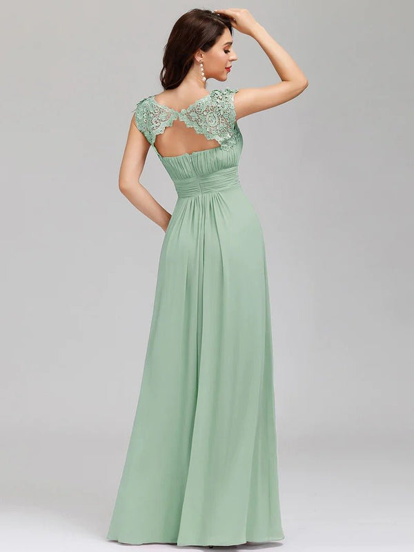 Lacey Neckline Open Back Ruched Bust Evening Dresses - CALABRO®