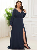 Long Sleeve Flowy V-Neck Mother of the Bride Dress - CALABRO®