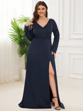 Long Sleeve Flowy V-Neck Mother of the Bride Dress - CALABRO®