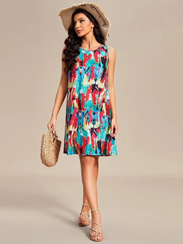 Loose A-Line Printed Strapless Cocktail Dresses