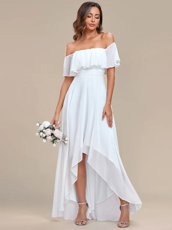 Off Shoulder Chiffon Split Bridesmaid Dresses - CALABRO®