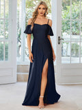Off Shoulder Floor Length A Line Sleeveless Knitted Evening Dresses - CALABRO®