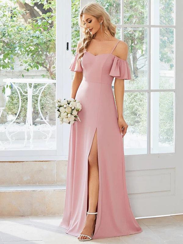 Off Shoulder Floor Length A Line Sleeveless Knitted Evening Dresses - CALABRO®