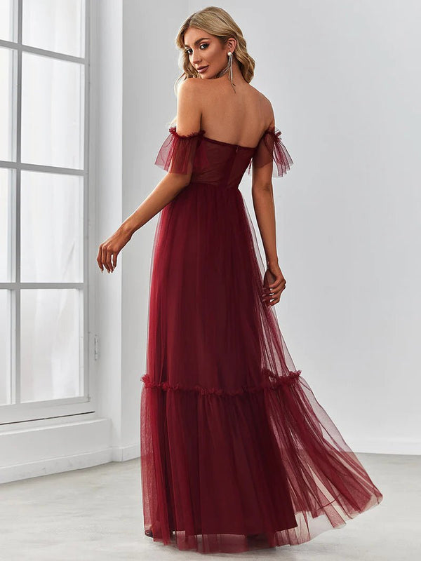 Off-Shoulder Layered Skirt Tulle Evening Dress
