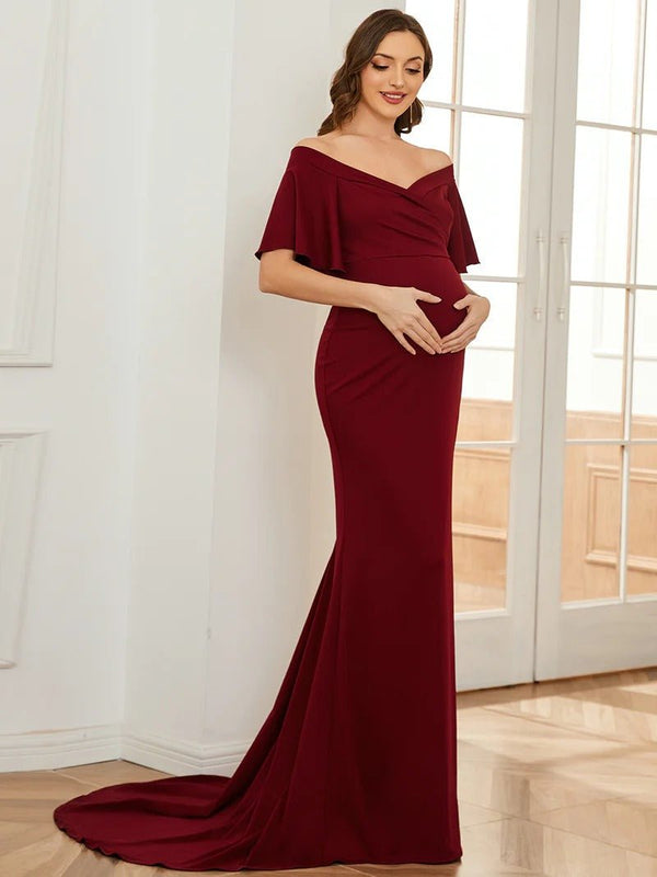 Off Shoulder Mermaid Pleated Maternity Dress - CALABRO®